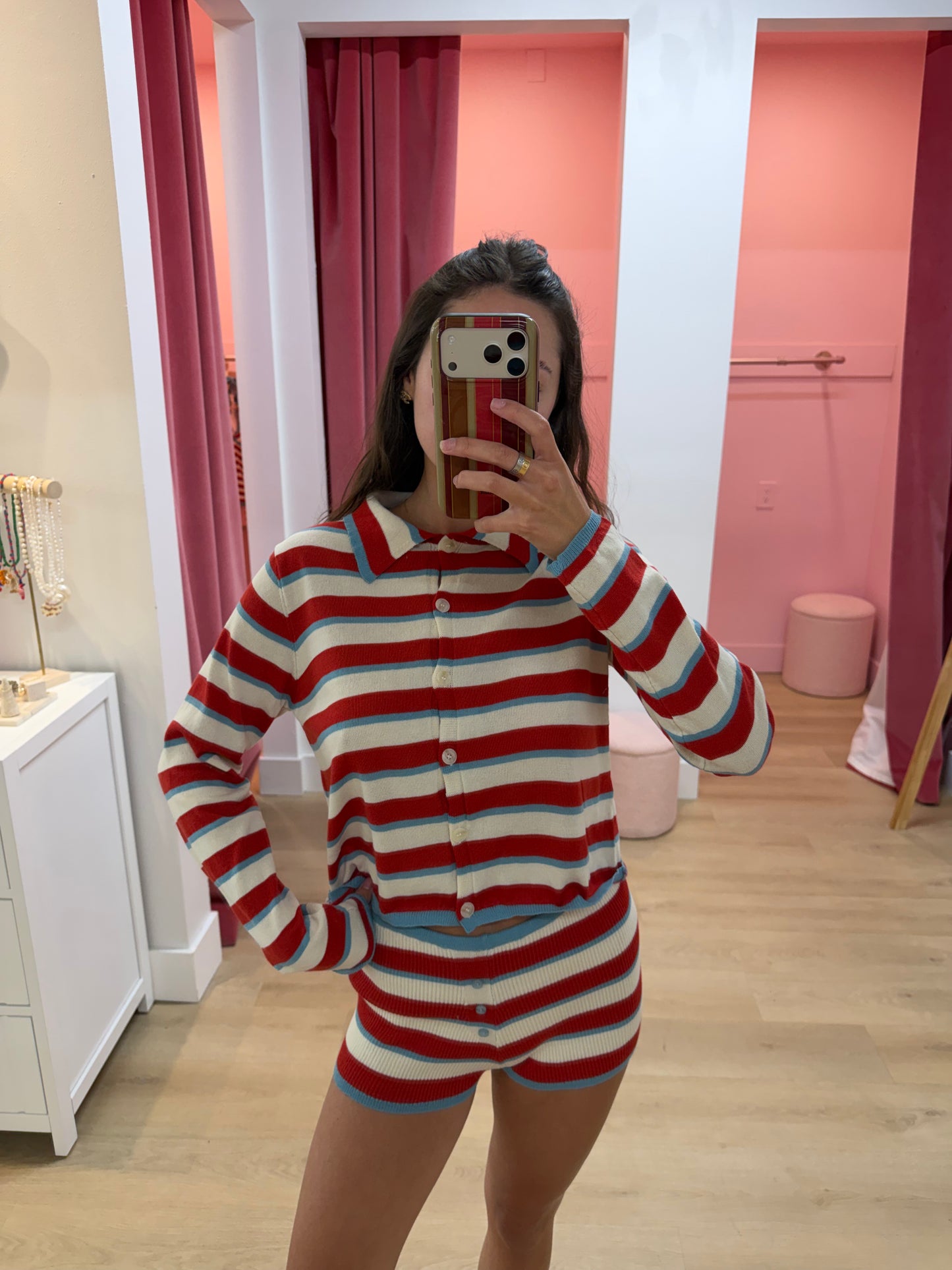 Starlet Striped Cardigan - Firecracker