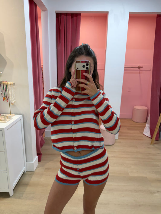 Starlet Striped Knit Shorts - Firecracker