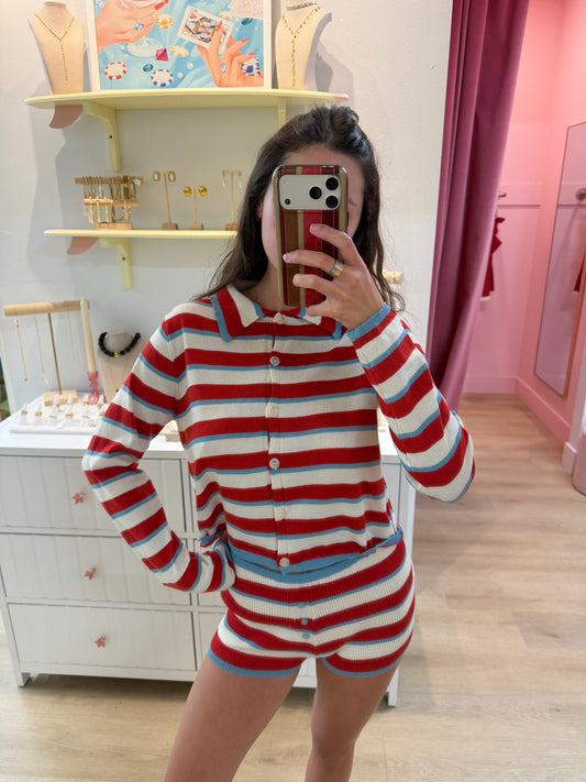 Starlet Striped Cardigan - Firecracker