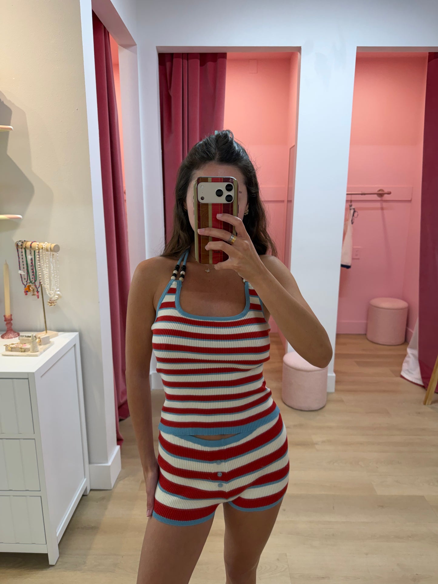 Starlet Striped Knit Shorts - Firecracker