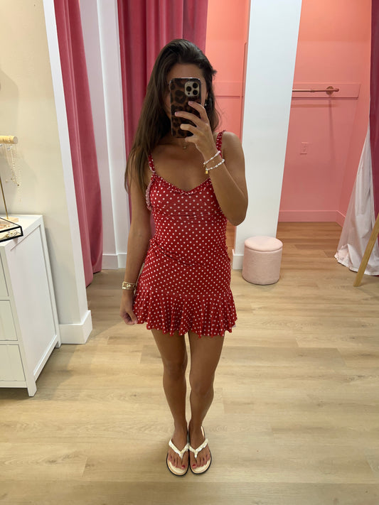 Joelle Polka Dot Ruffle Mini Dress