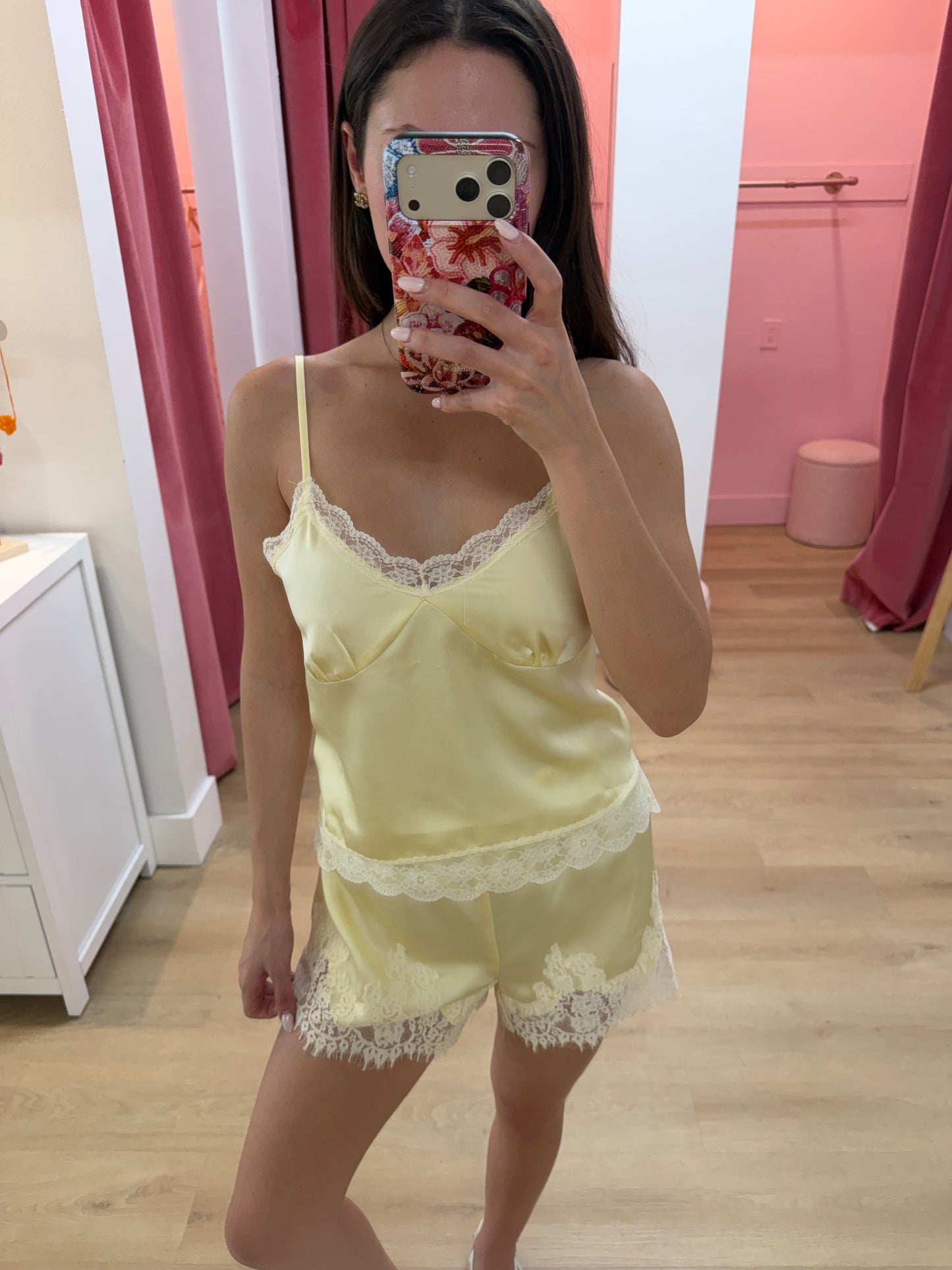 Julie Silky Lace Cami Top | Lemon
