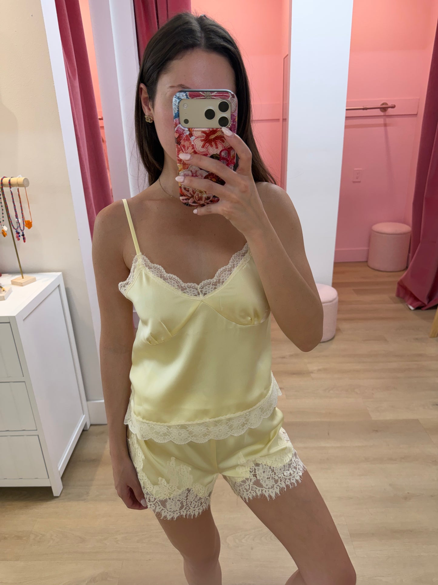 Julie Silky Lace Cami Top | Lemon
