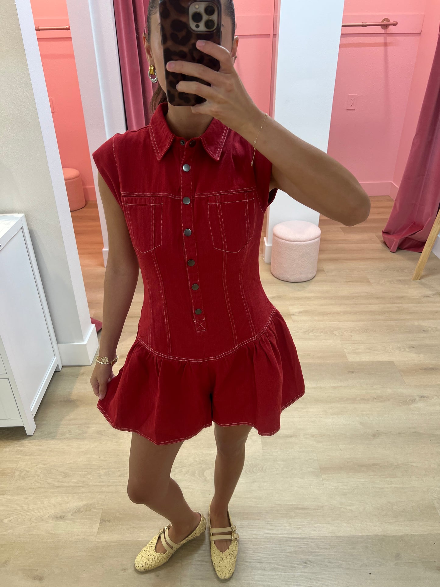 Raelynn Sleeveless Red Denim Romper