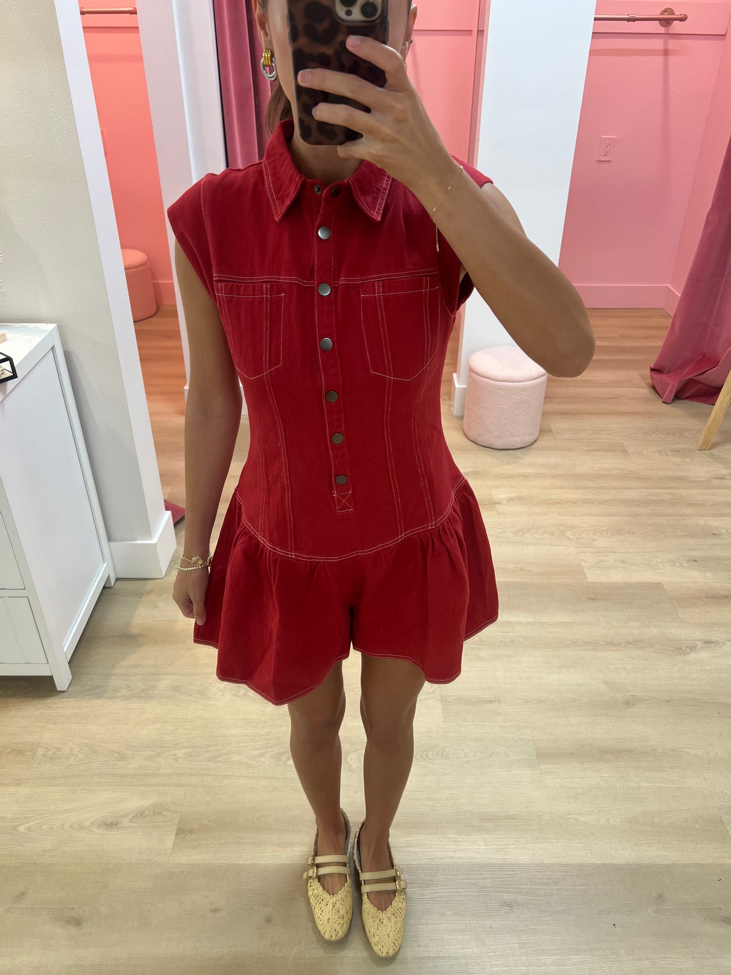 Raelynn Sleeveless Red Denim Romper
