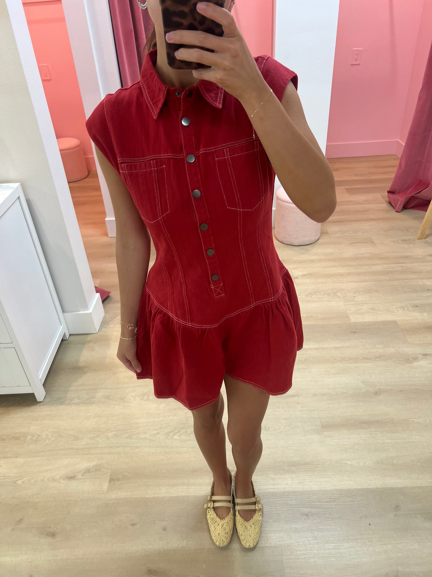 Raelynn Sleeveless Red Denim Romper