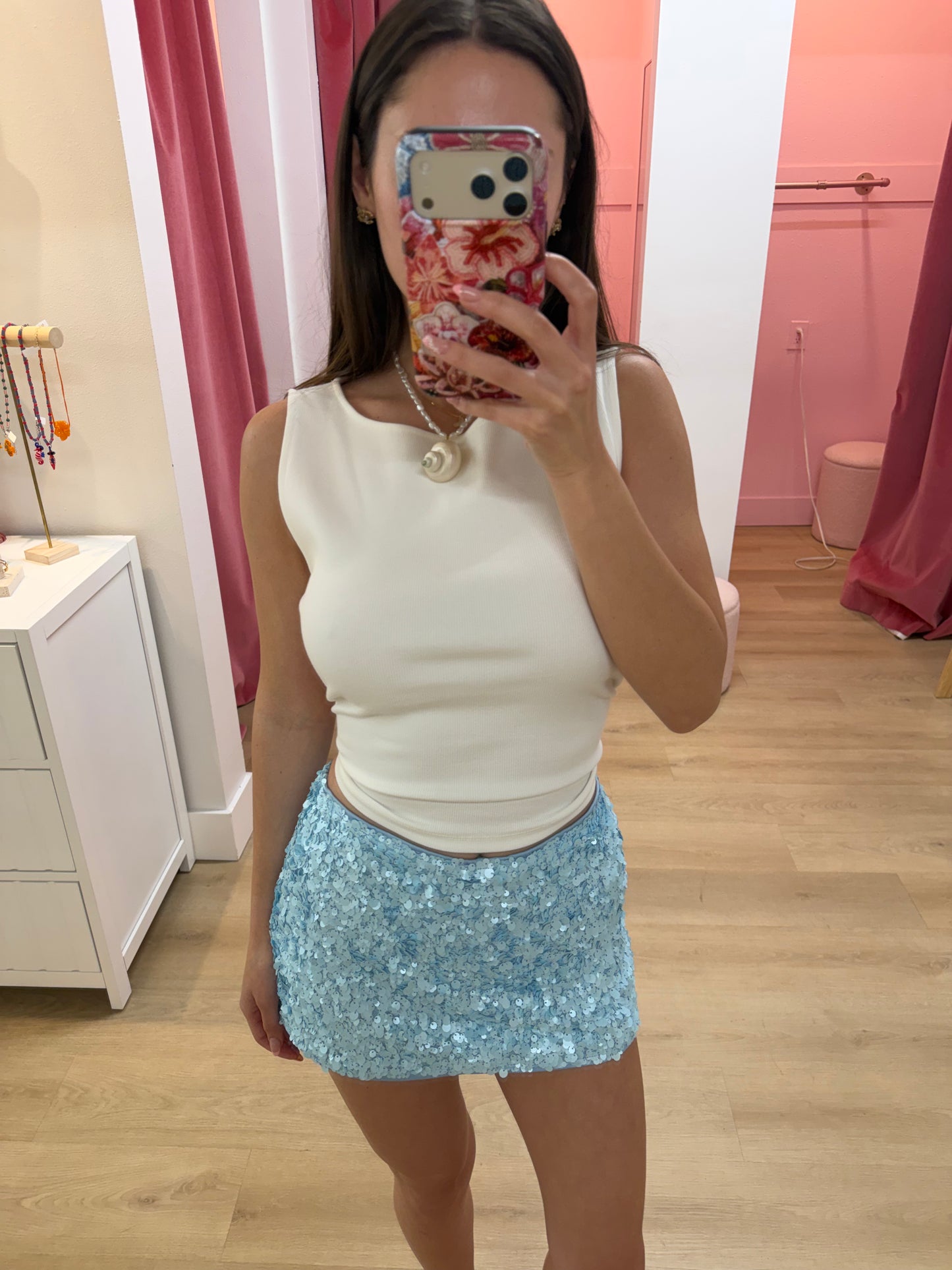 Aquamarine Sequins Mini Skort - blue