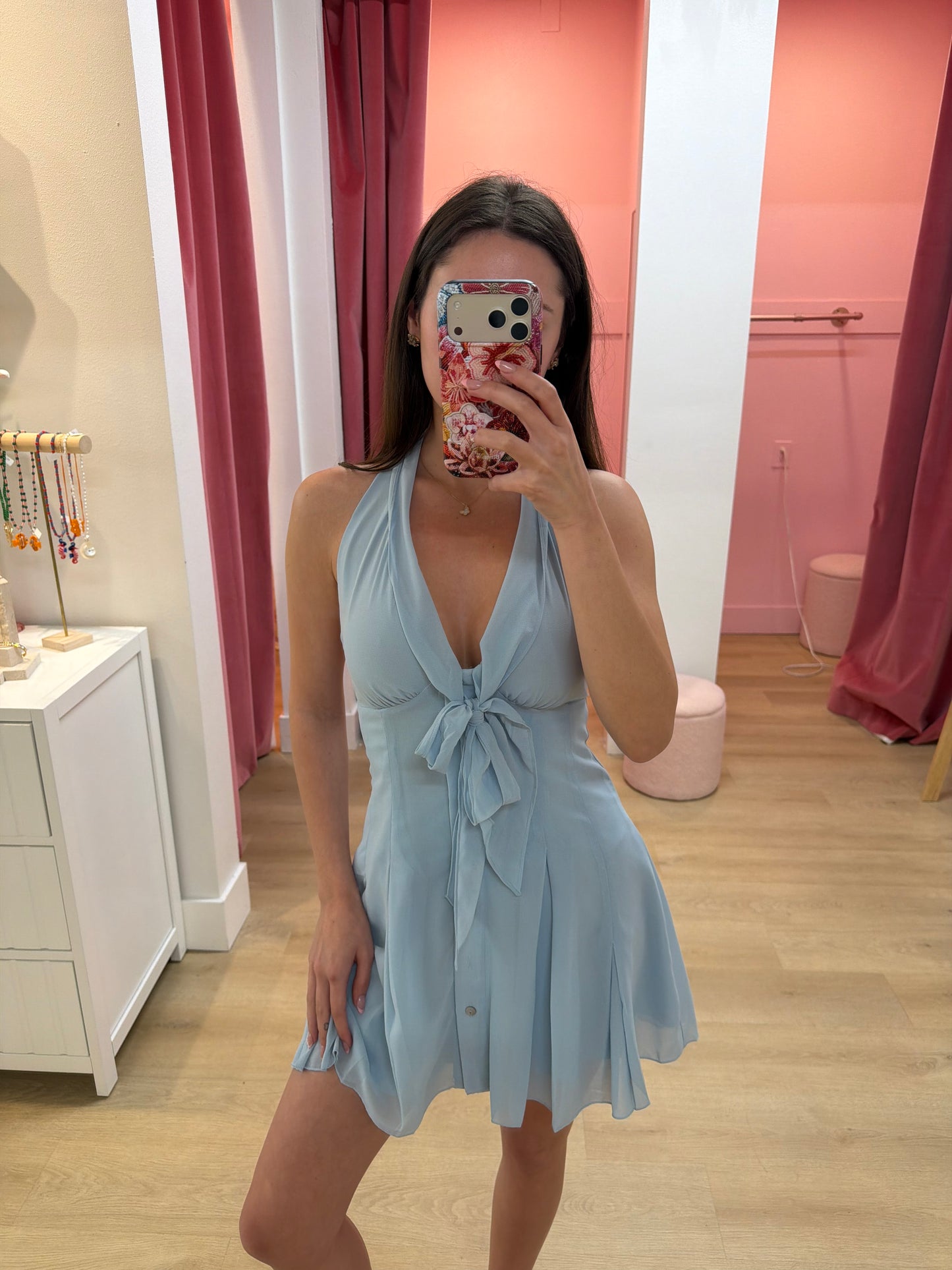 Vivi Halter Tie Mini Dress - SKY