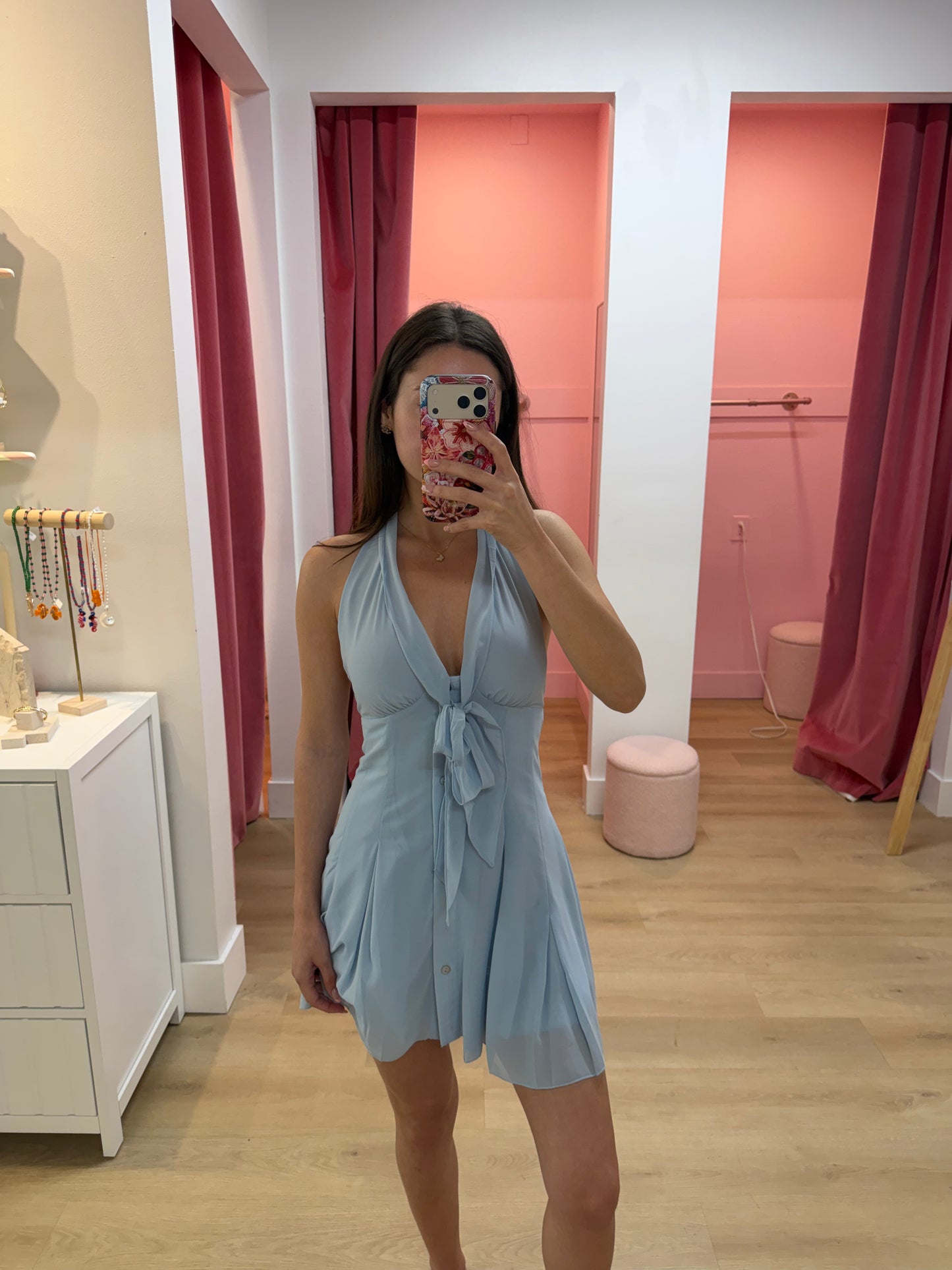 Vivi Halter Tie Mini Dress - SKY