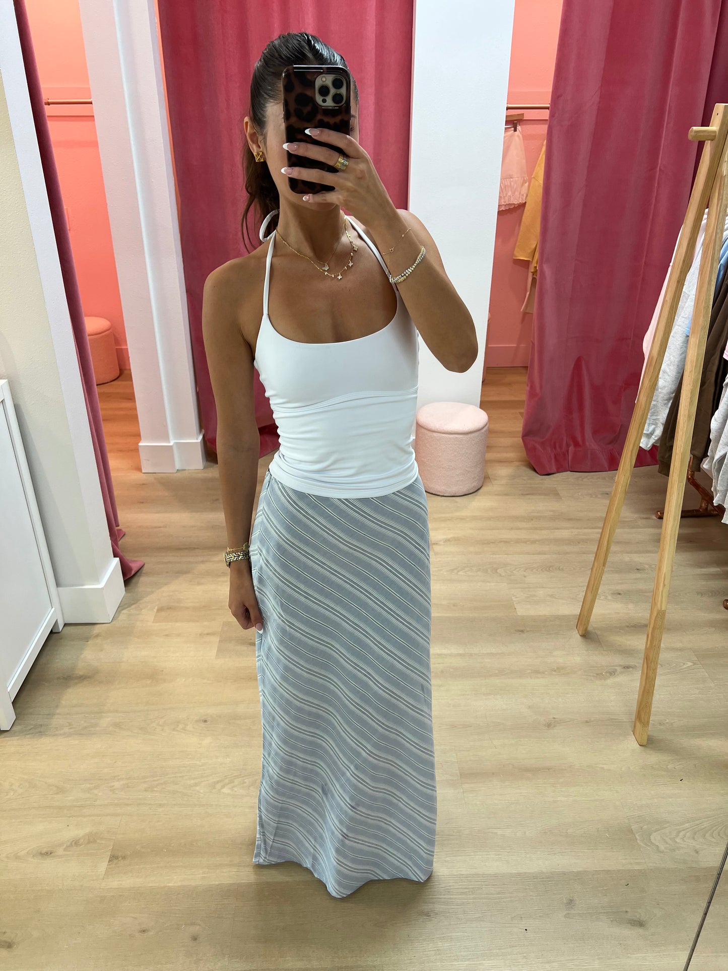 Sadie Linen Maxi Skirt - Blue Stripe