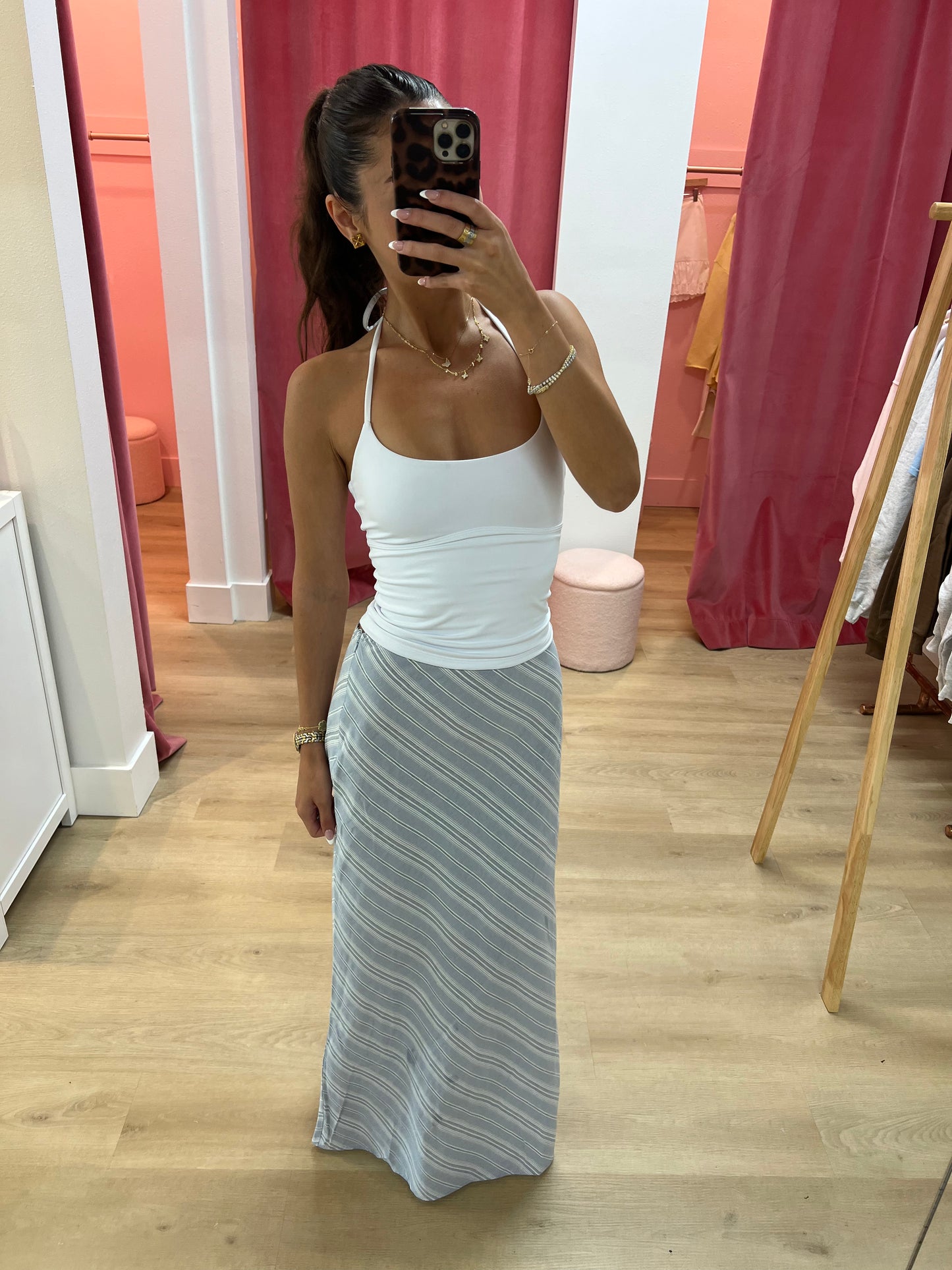 Sadie Linen Maxi Skirt - Blue Stripe