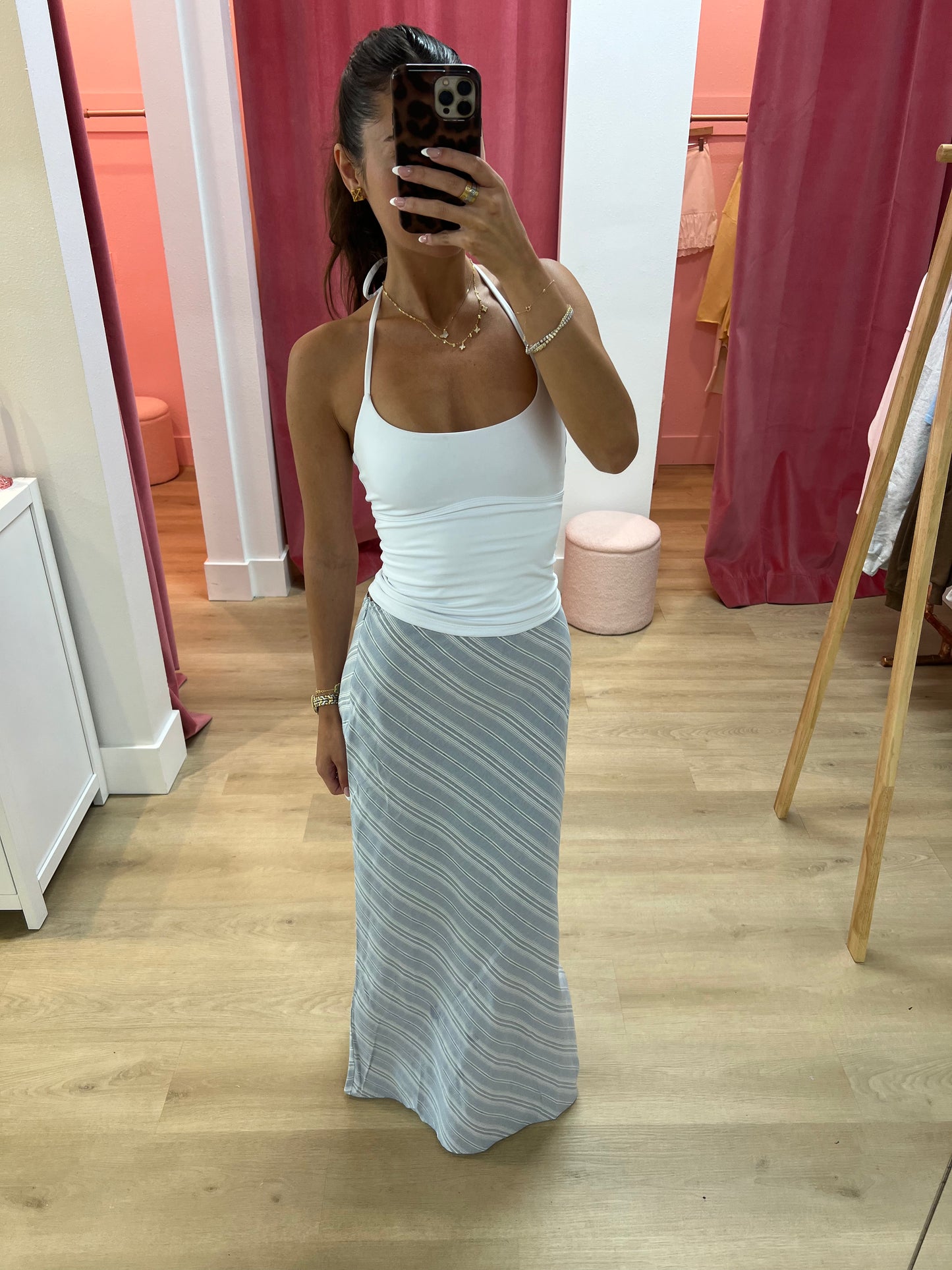 Sadie Linen Maxi Skirt - Blue Stripe