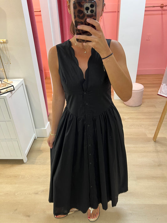 Caro Scalloped Neckline Button Up Dress