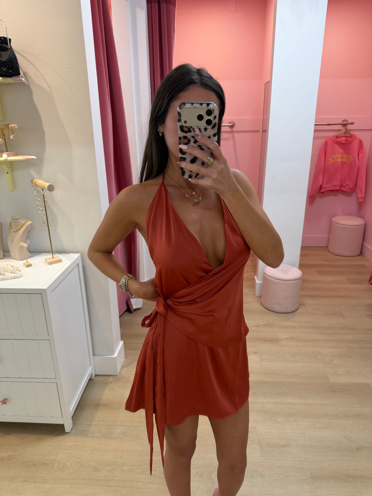 Reina Wrap Mini Dress - RUST