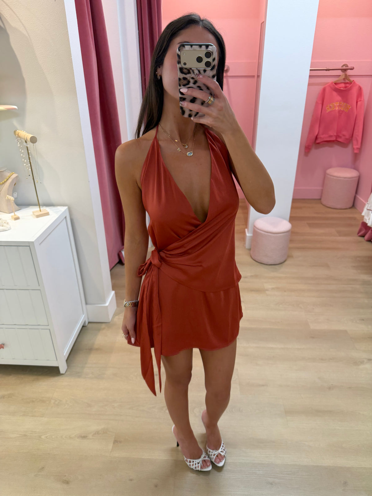 Reina Wrap Mini Dress - RUST