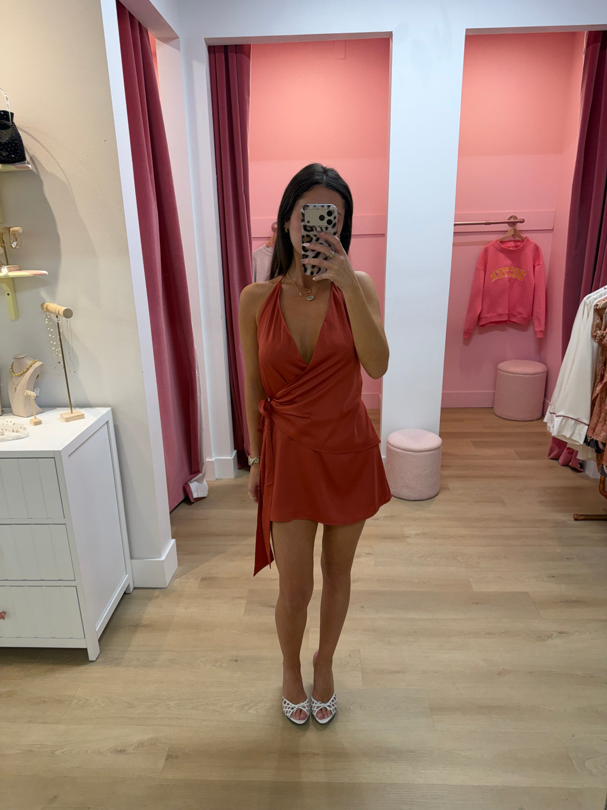 Reina Wrap Mini Dress - RUST
