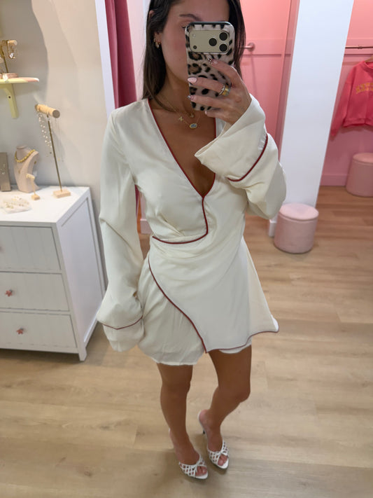 Puglia Wrap Mini Dress - OYSTER/RUST