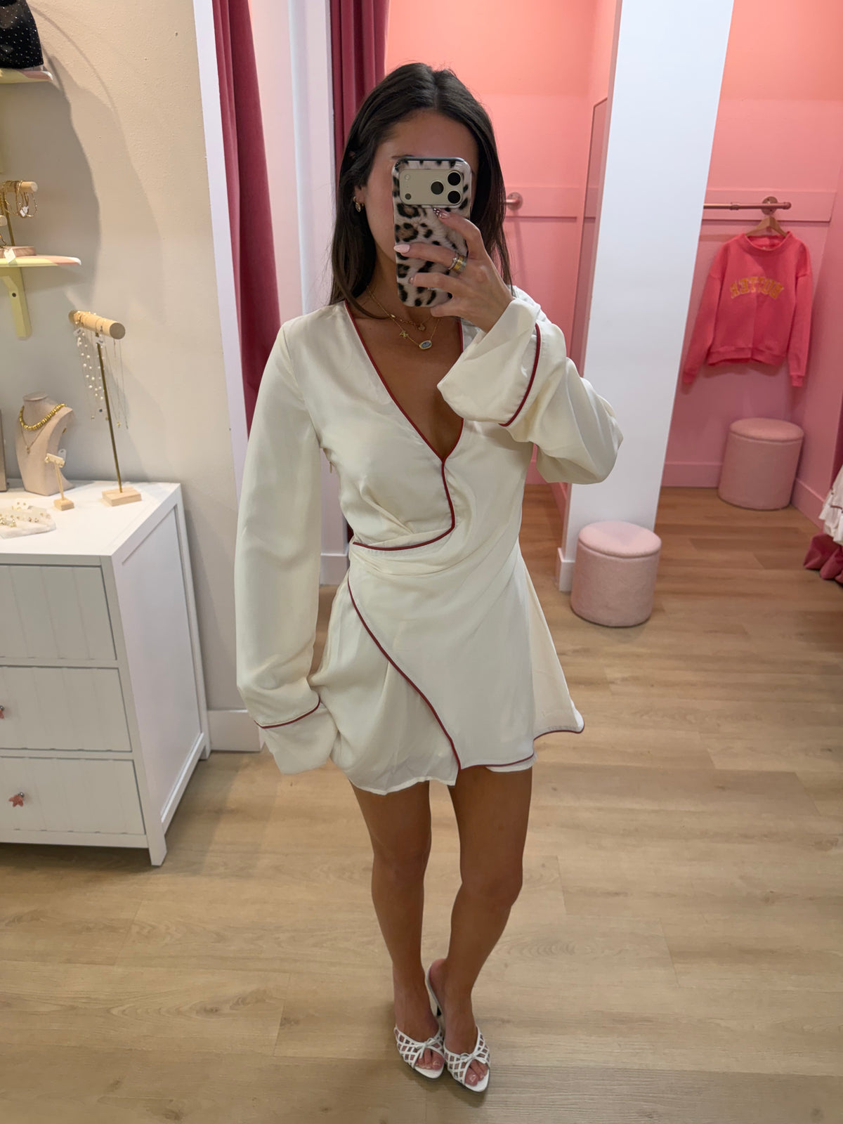 Puglia Wrap Mini Dress - OYSTER/RUST