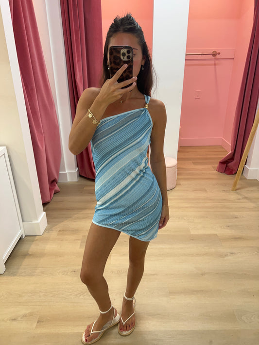 Sienna One-Shoulder Striped Dress - Blue
