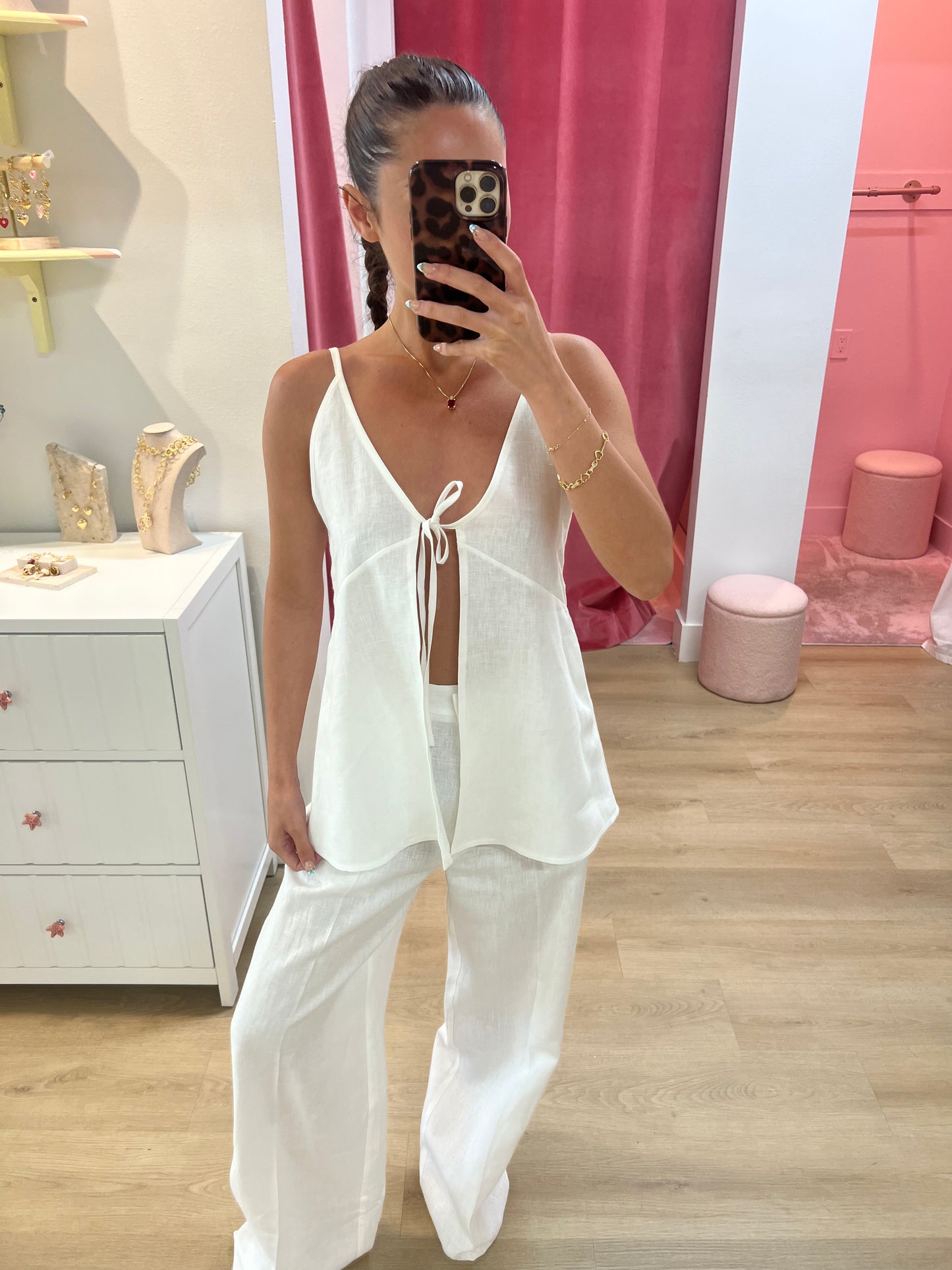 Noreen Linen Tie Front Top