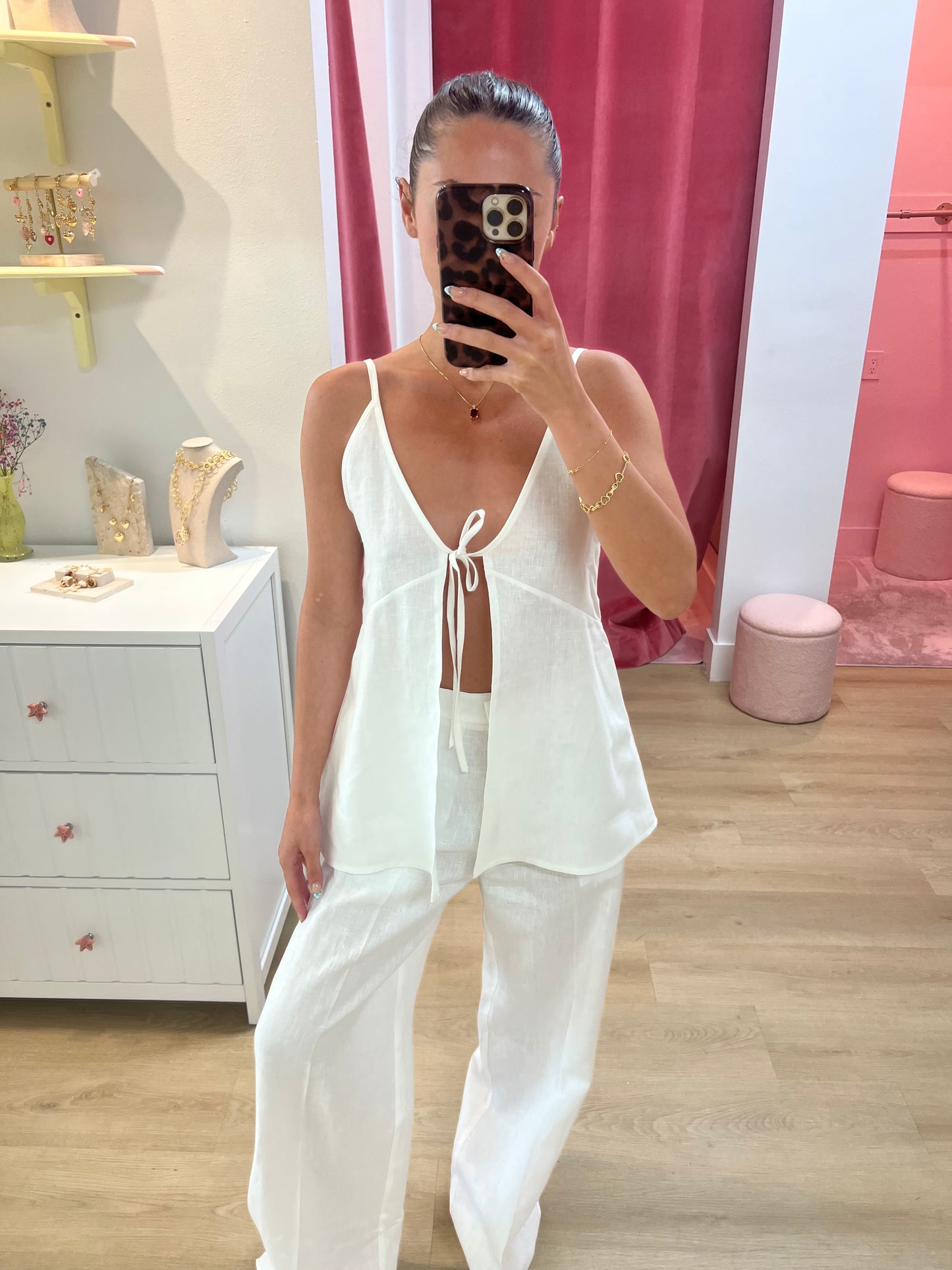 Noreen Linen Tie Front Top