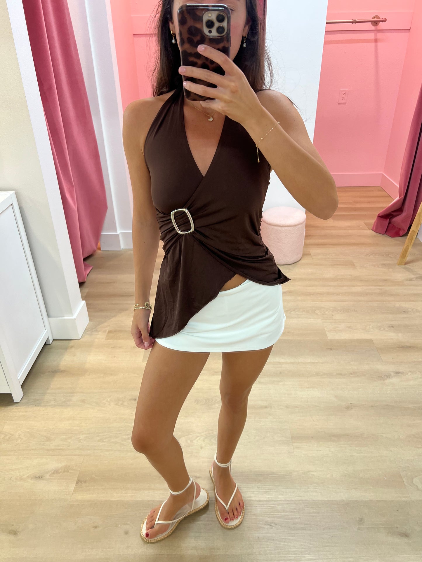 Judy Asymmetrical Tank with Buckle - Brown