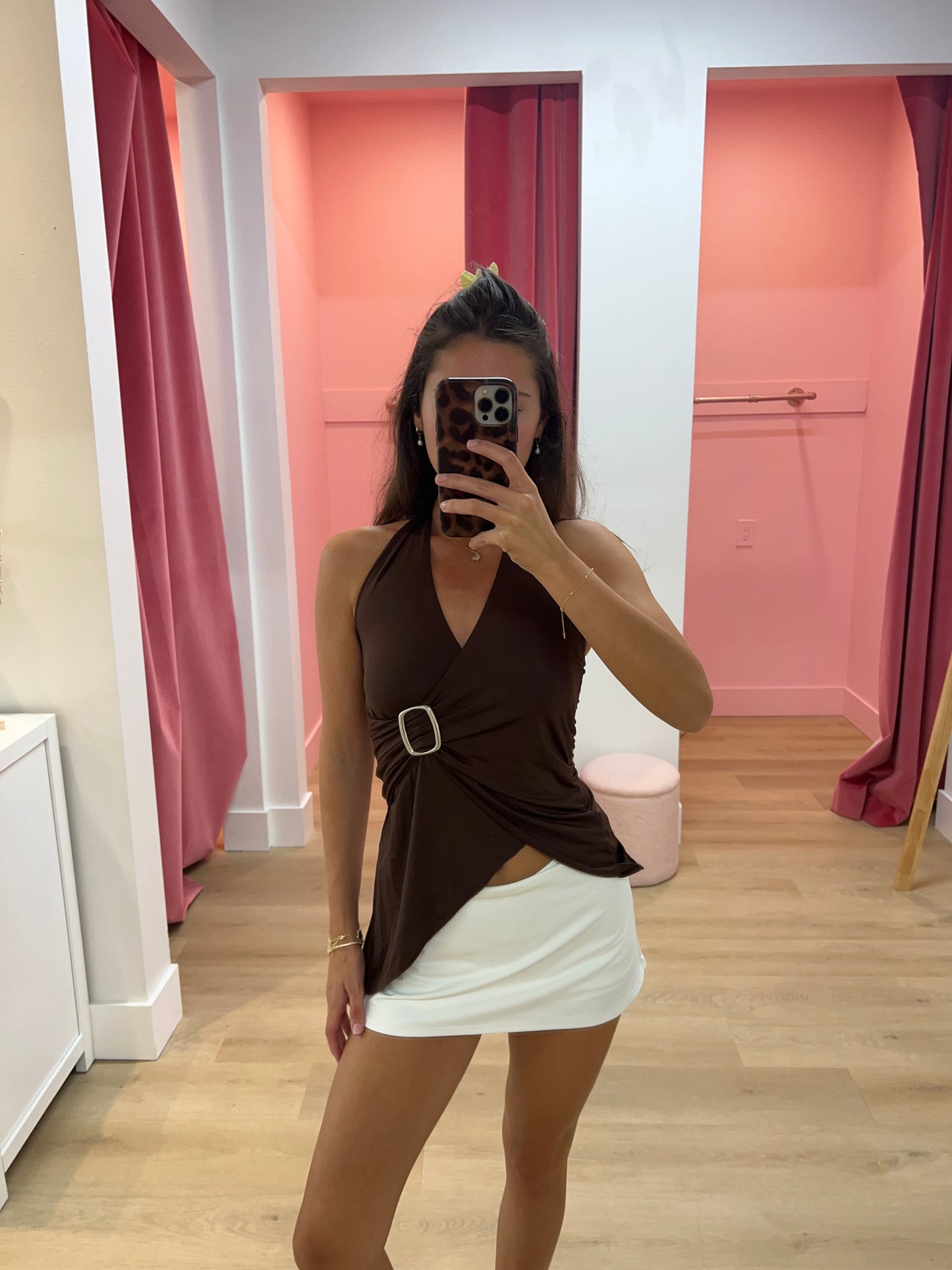 Judy Asymmetrical Tank with Buckle - Brown