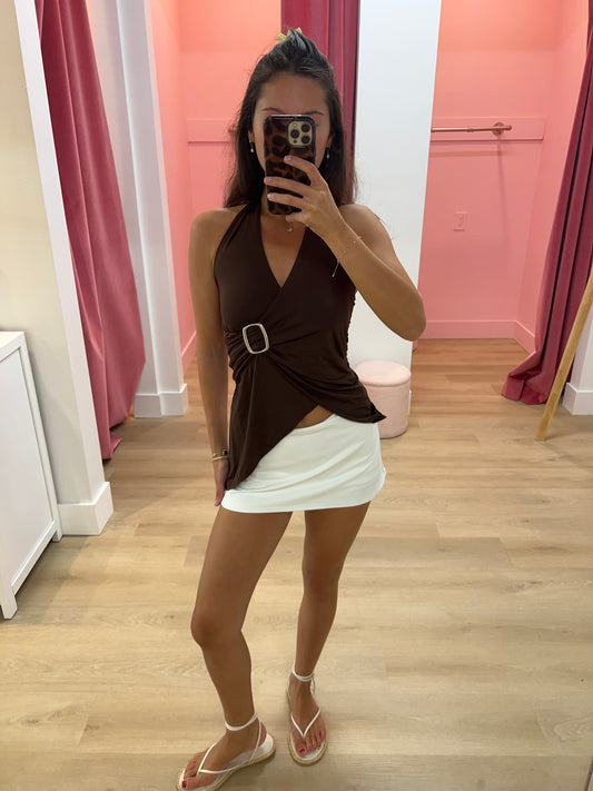 Judy Asymmetrical Tank with Buckle - Brown