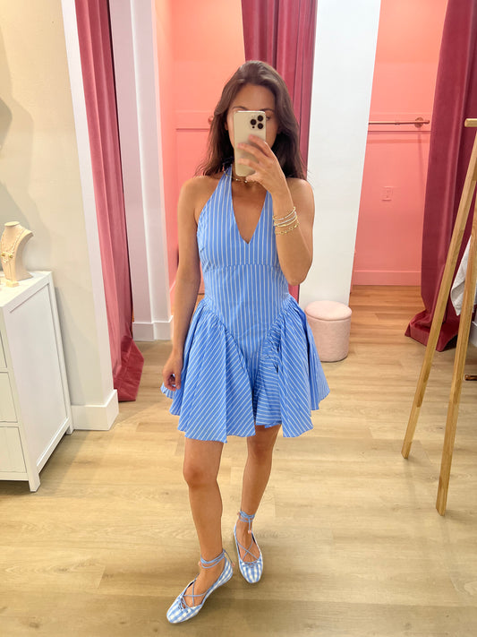 Nora Stripe Mini Dress-BLUE
