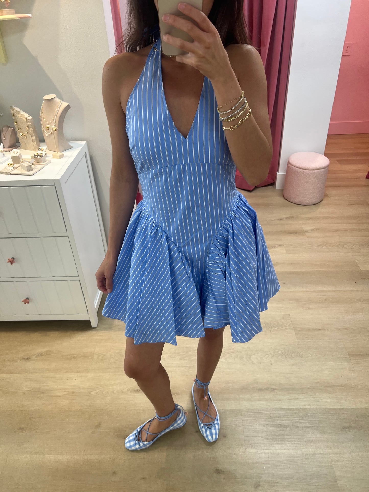 Nora Stripe Mini Dress-BLUE