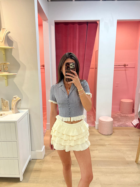 Autumn Tiered Mesh Lace Ruffle Mini Skirt