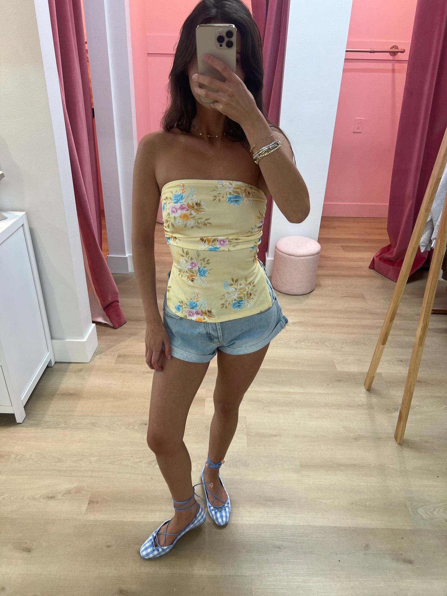 Sadie Floral Strapless Top- Yellow