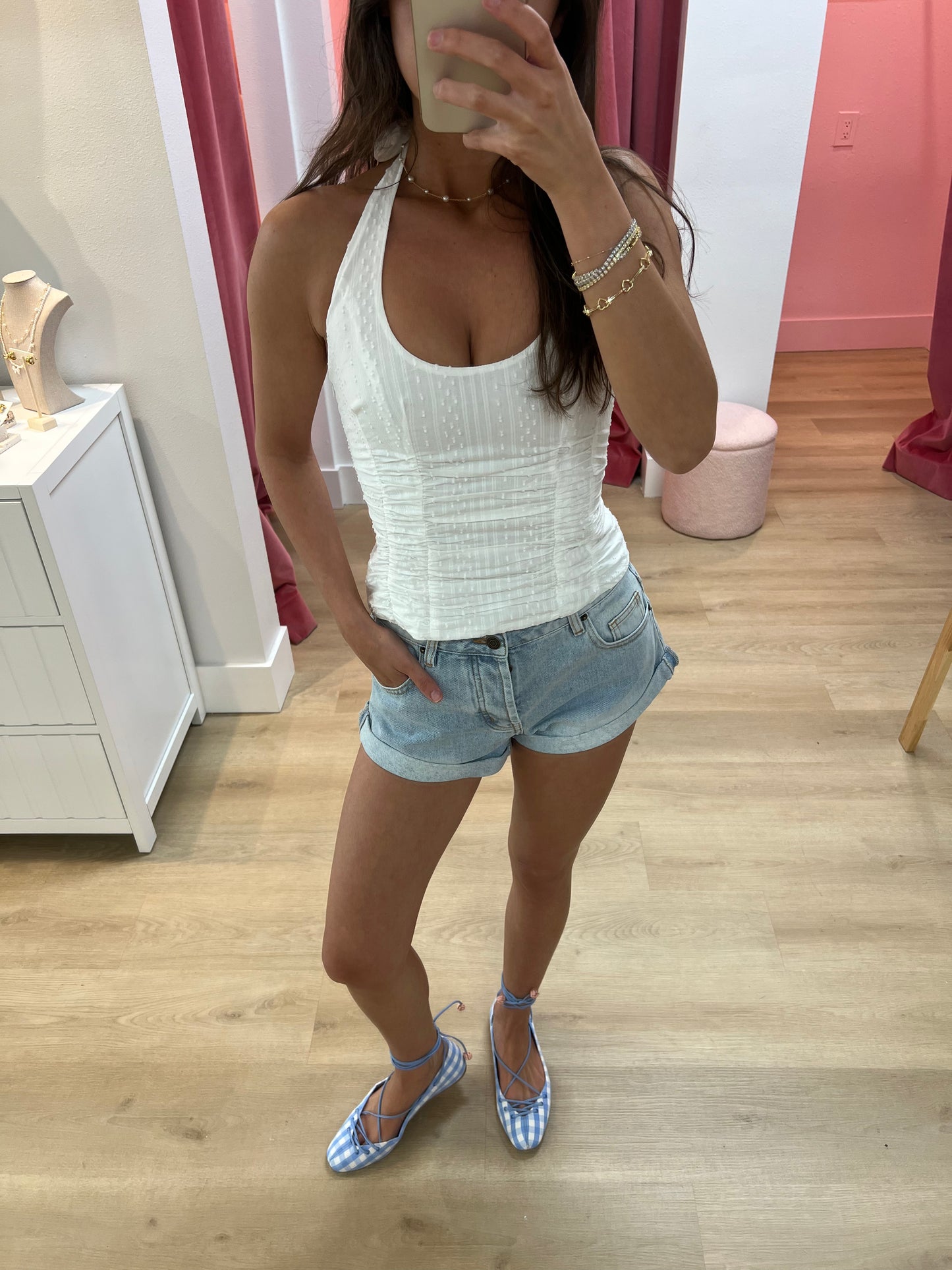 Lillian White Dotted Halter Top