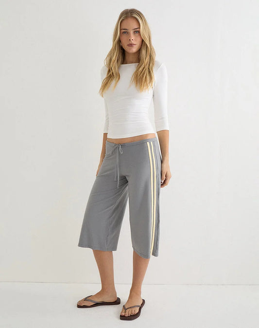 Lulu Capri Trouser - Grey/Yellow Stripes