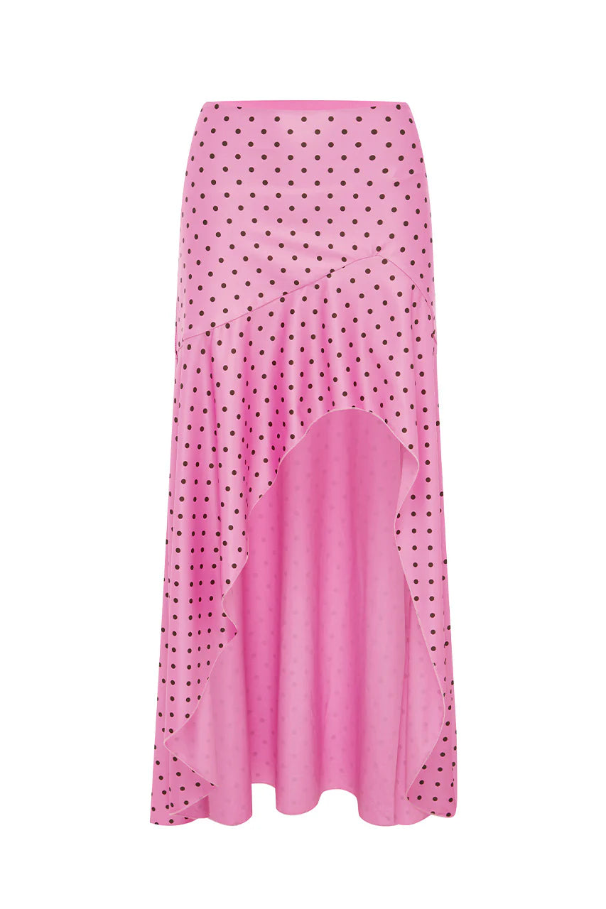 Evermore FLOUNCE MIDI SKIRT - MUSK/CHOC POLKA