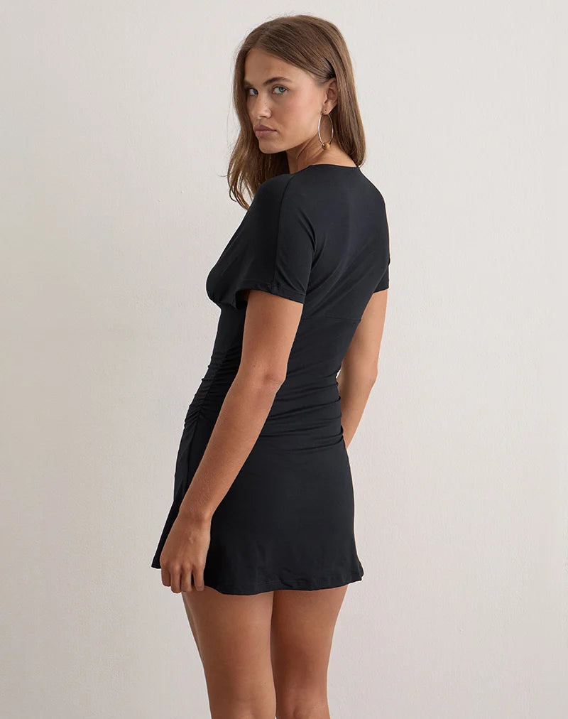Vienna Batwing Mini Dress - JET BLACK