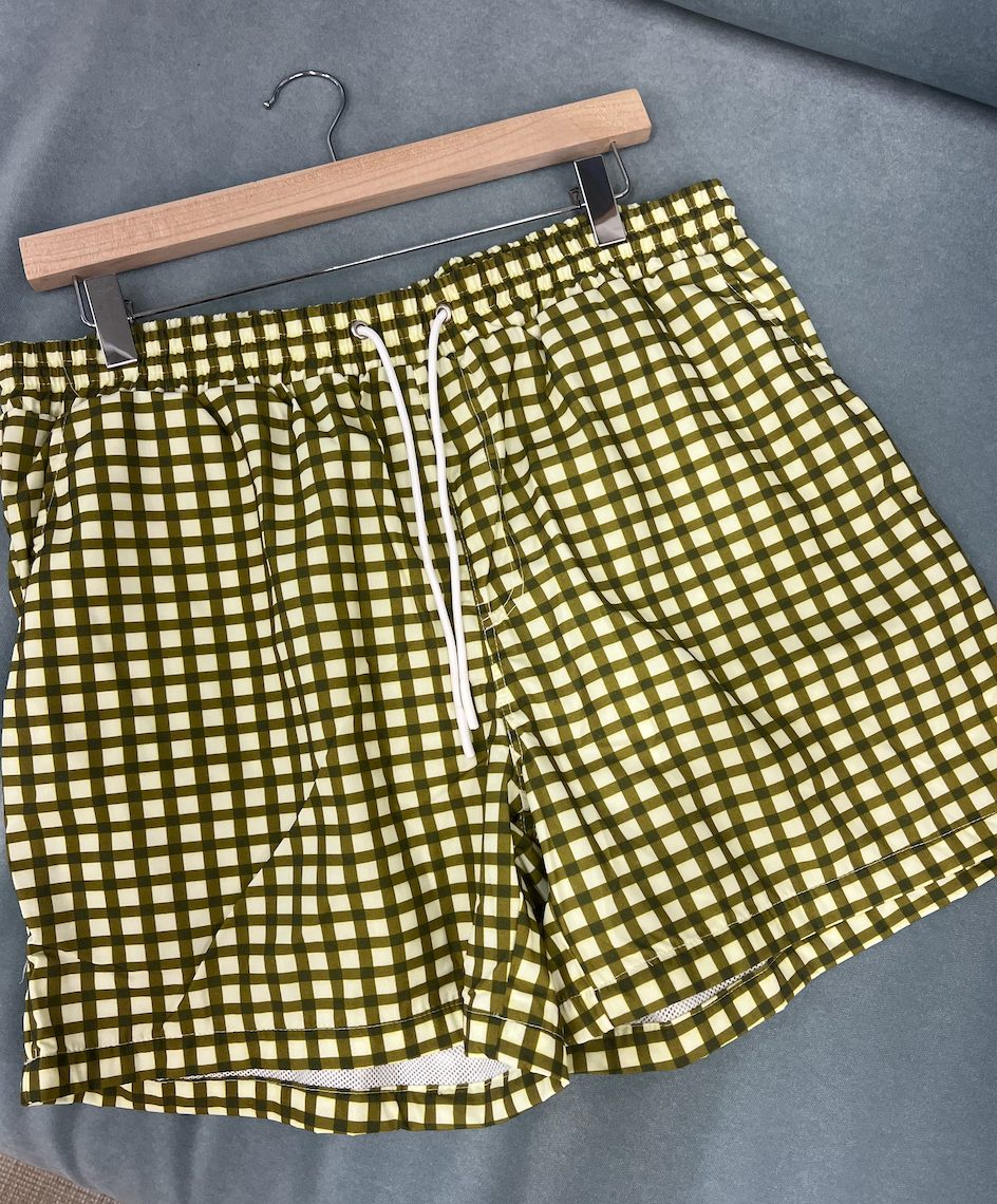Green Gingham Swim Shorts