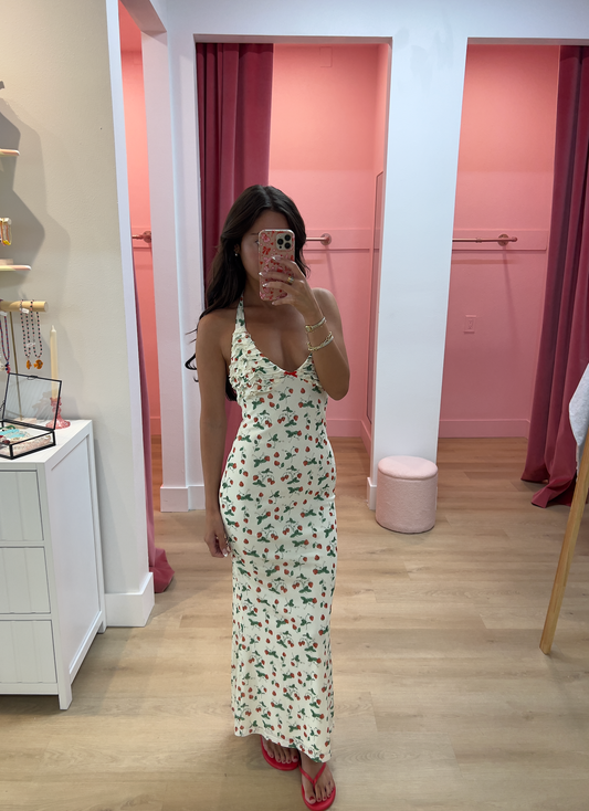 Zoey Halter Strawberry Maxi Dress