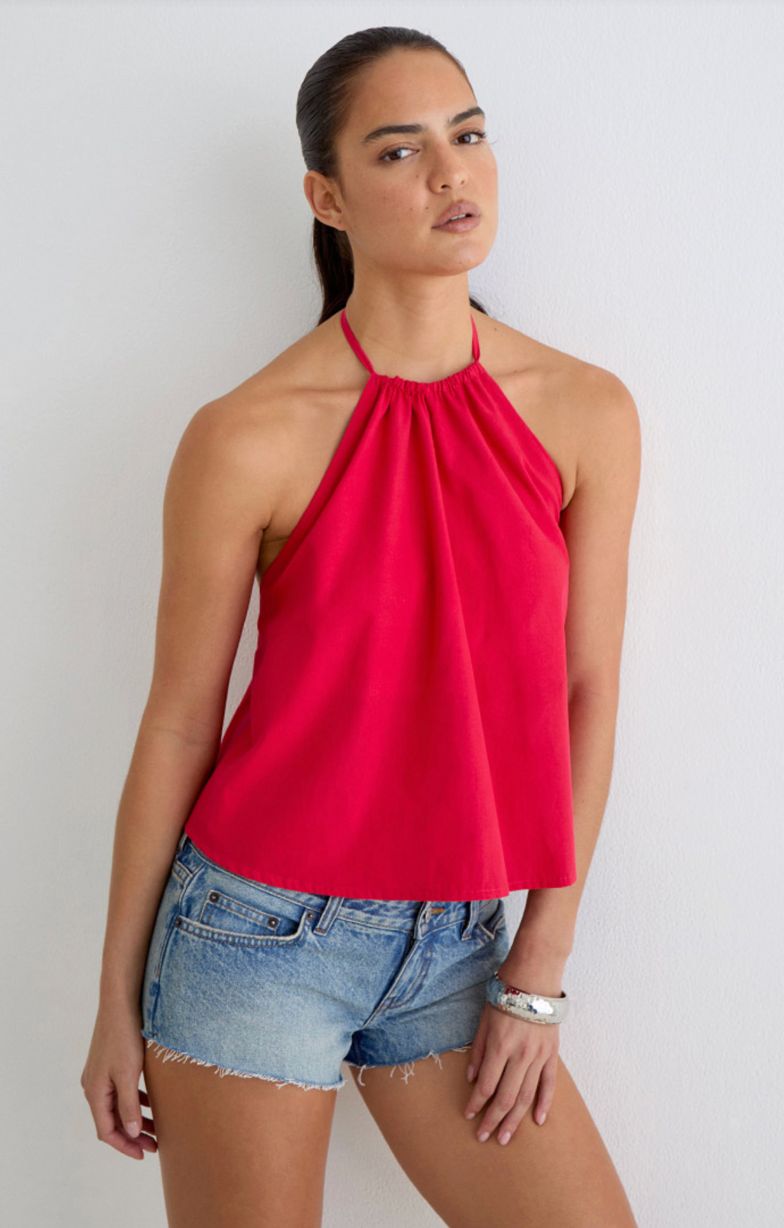 Arielle Poplin Halter Top - Cherry