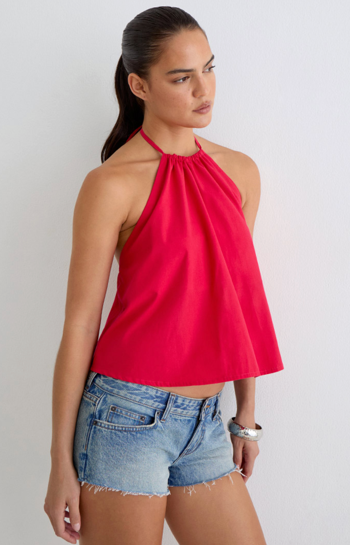 Arielle Poplin Halter Top - Cherry