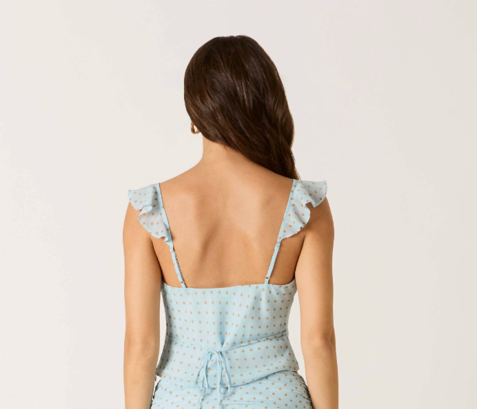 Kitty Ruffle Top - Blue Polka