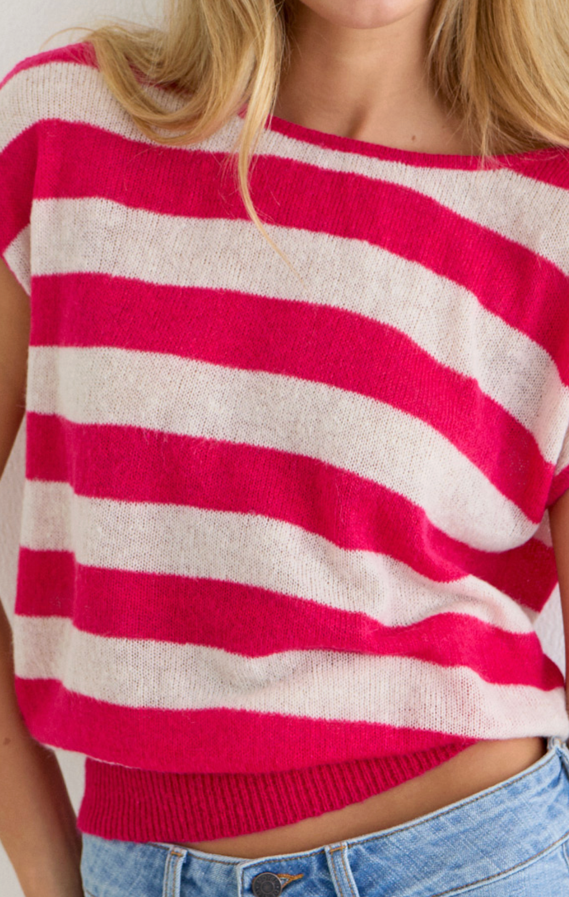 Lori Striped Knit Top - raspberry/beige