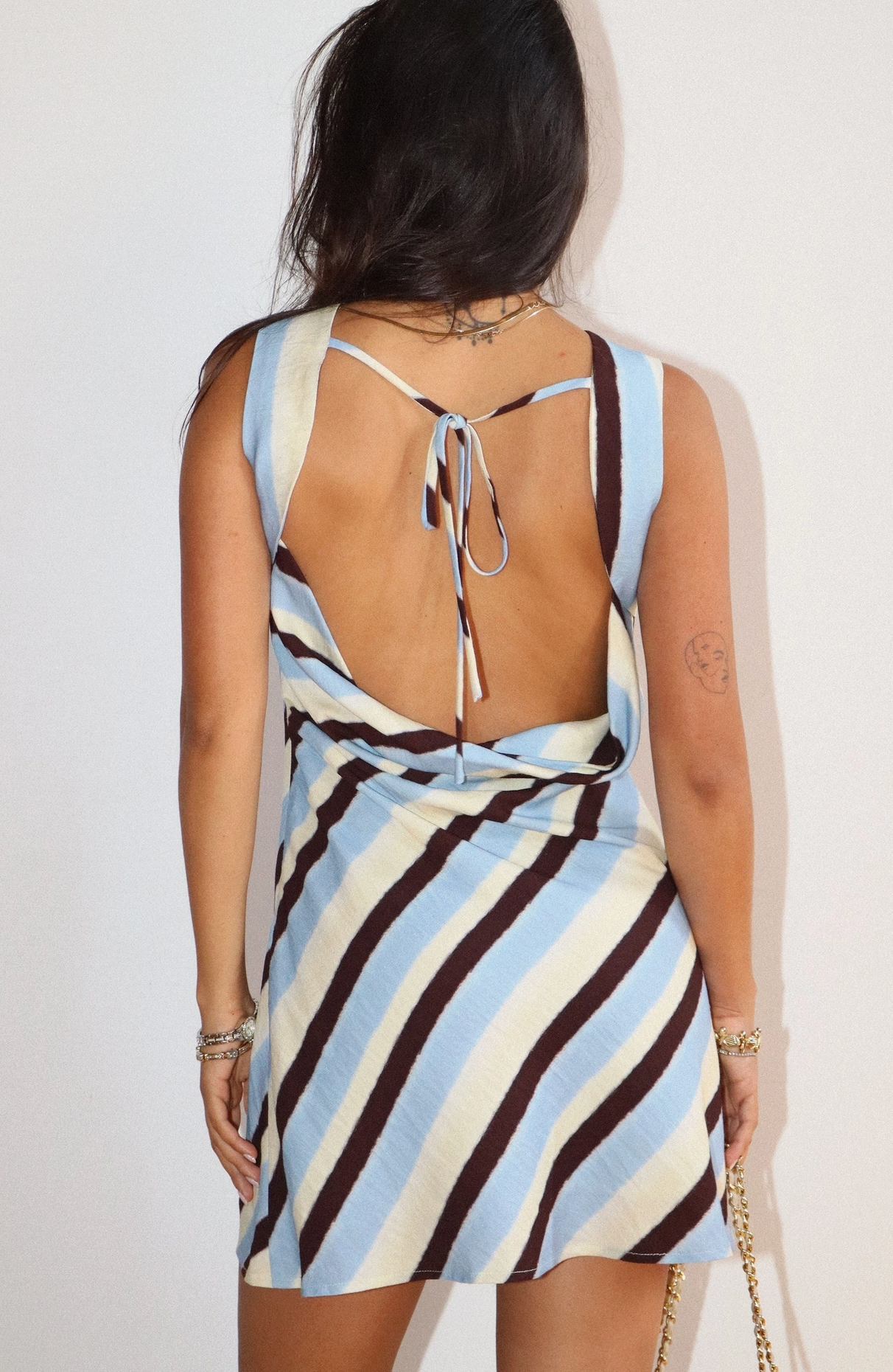 Aussi Stripe Mini Dress - BLUE/BROWN