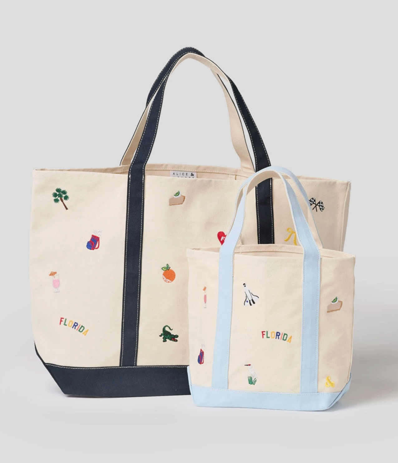 Large Navy- Florida Icons Canvas Icons Embroidered Tote