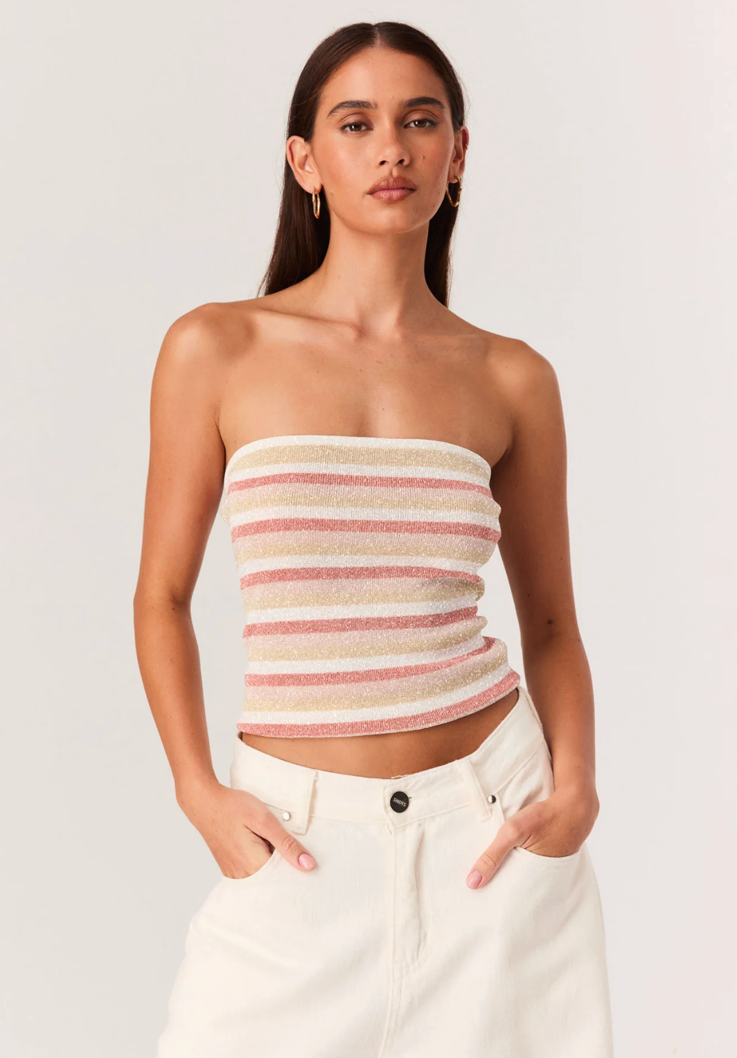 Celia Shimmer Top - PEACH STRIPE
