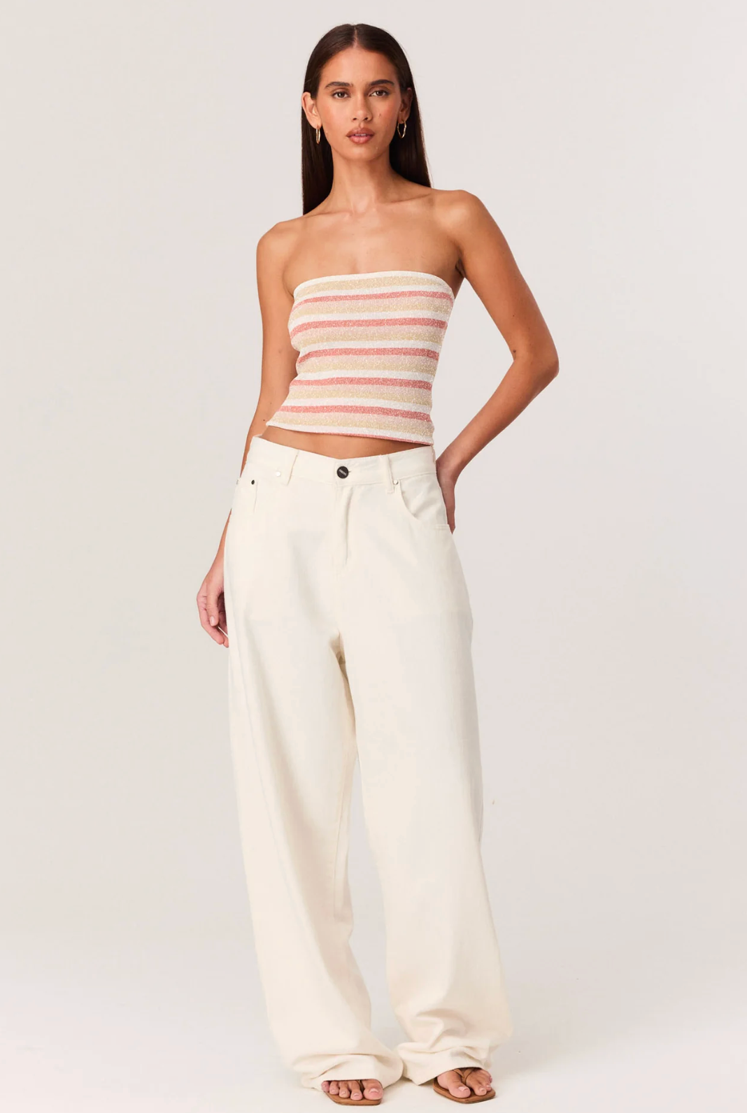 Celia Shimmer Top - PEACH STRIPE