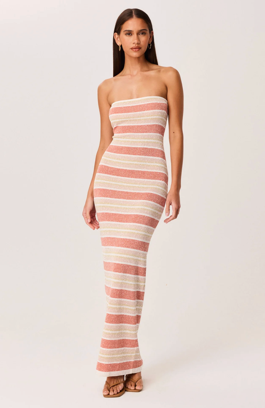 Celia Shimmer Dress - PEACH STRIPE