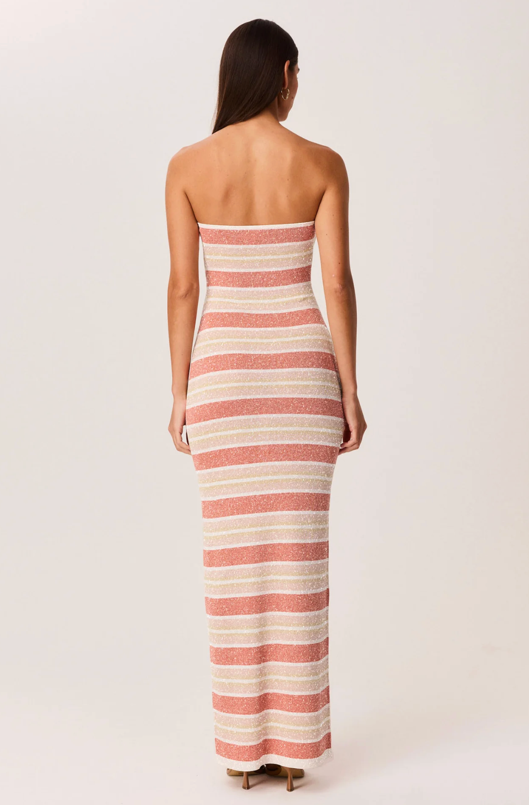 Celia Shimmer Dress - PEACH STRIPE