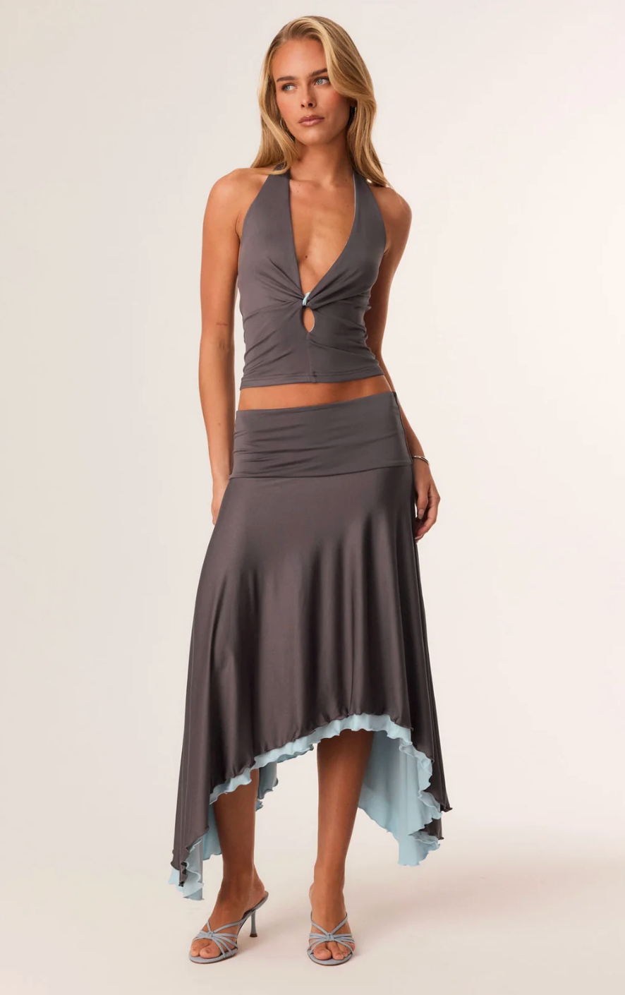 Addison Midi Skirt - Slate/ Aqua
