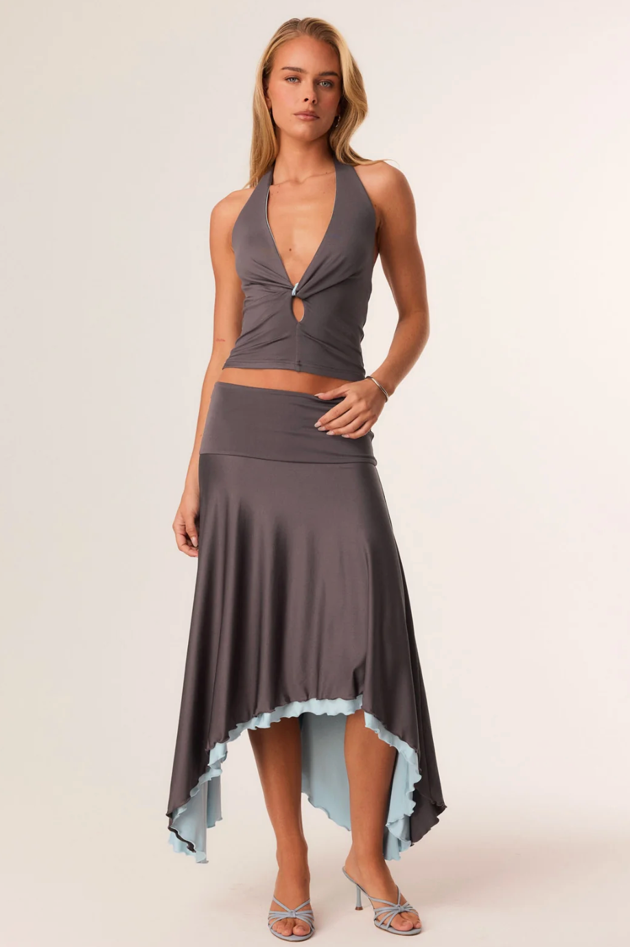 Addison Midi Skirt - Slate/ Aqua